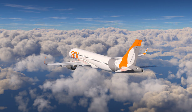 GOL Airlines flying over the clouds, 1 Fev, 2024, Rio de Janeiro, Brazil.