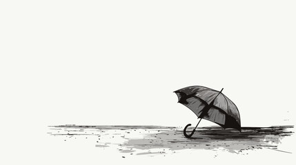Vector illustration of a weathered and torn umbrella in the rain  conveying the vulnerability and exposure to harsh conditions in poverty. simple minimalist illustration creative