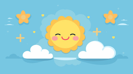 smiling sun and cheerful clouds against a vibrant sky  capturing the radiant and upbeat atmosphere of a happy-themed vector art background. simple minimalist illustration creative