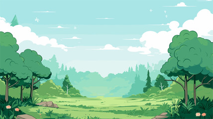 Obraz premium Vector illustration of a peaceful forest glade capturing the soothing and refreshing atmosphere of nature's lush embrace. simple minimalist illustration creative