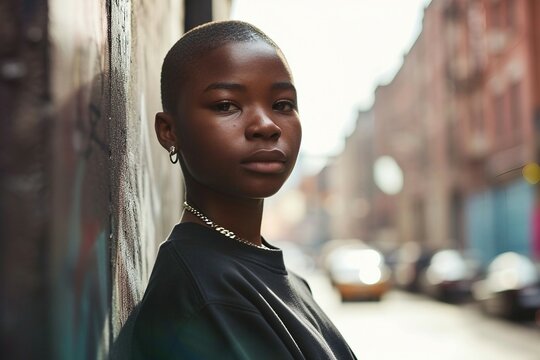 A Woman Leaning Against A Wall