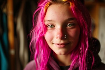 a girl with pink hair and nose ring