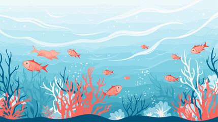 Fototapeta na wymiar Underwater vector illustration depicting a school of fish swimming among coral formations showcasing the intricate balance and interconnectedness of life beneath the ocean's surface. simple