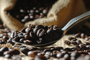 a spoonful of coffee beans