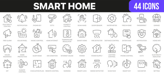 Smart home line icons collection. UI icon set in a flat design. Excellent signed icon collection. Thin outline icons pack. Vector illustration EPS10