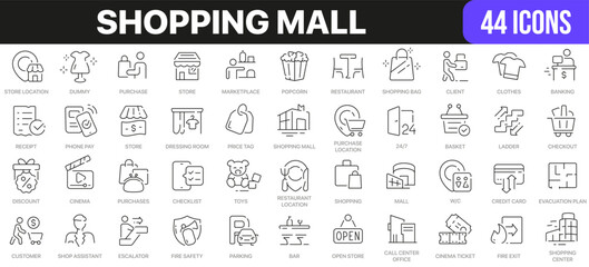 Shopping mall line icons collection. UI icon set in a flat design. Excellent signed icon collection. Thin outline icons pack. Vector illustration EPS10