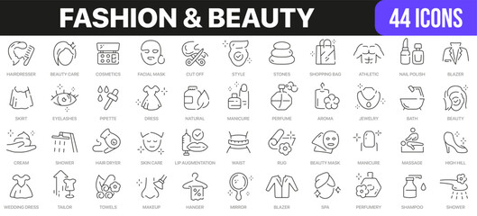 Fashion and beauty line icons collection. UI icon set in a flat design. Excellent signed icon collection. Thin outline icons pack. Vector illustration EPS10