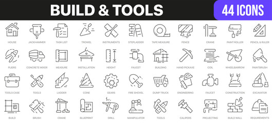 Build and tools line icons collection. UI icon set in a flat design. Excellent signed icon collection. Thin outline icons pack. Vector illustration EPS10