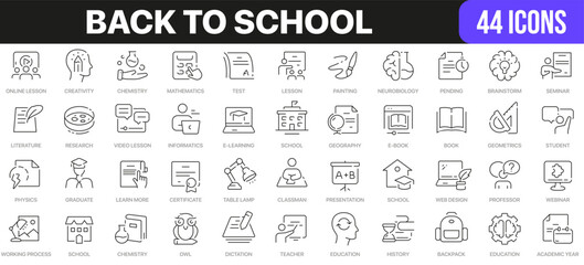 Back to school line icons collection. UI icon set in a flat design. Excellent signed icon collection. Thin outline icons pack. Vector illustration EPS10