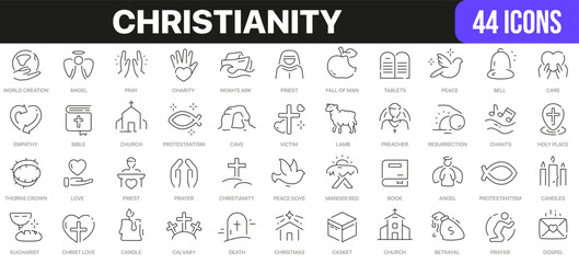 Christianity line icons collection. UI icon set in a flat design. Excellent signed icon collection. Thin outline icons pack. Vector illustration EPS10