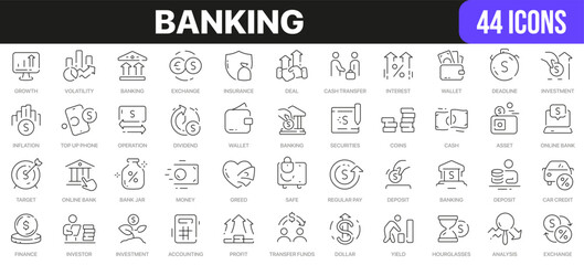 Banking line icons collection. UI icon set in a flat design. Excellent signed icon collection. Thin outline icons pack. Vector illustration EPS10