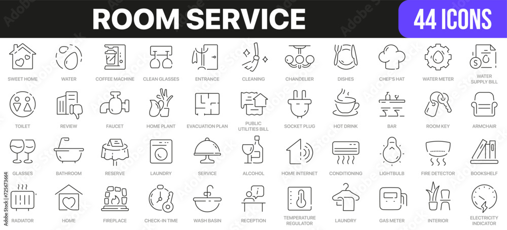 Poster room service line icons collection. ui icon set in a flat design. excellent signed icon collection. 