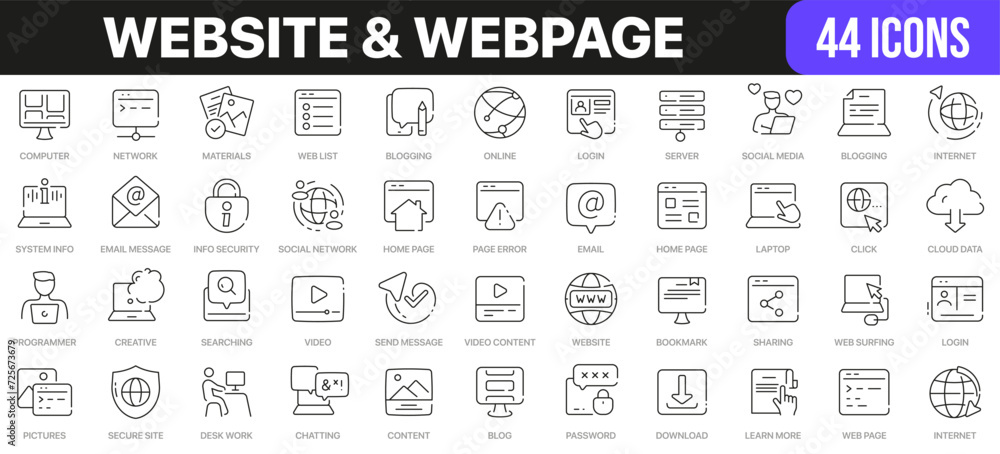 Poster Website line icons collection. UI icon set in a flat design. Excellent signed icon collection. Thin outline icons pack. Vector illustration EPS10