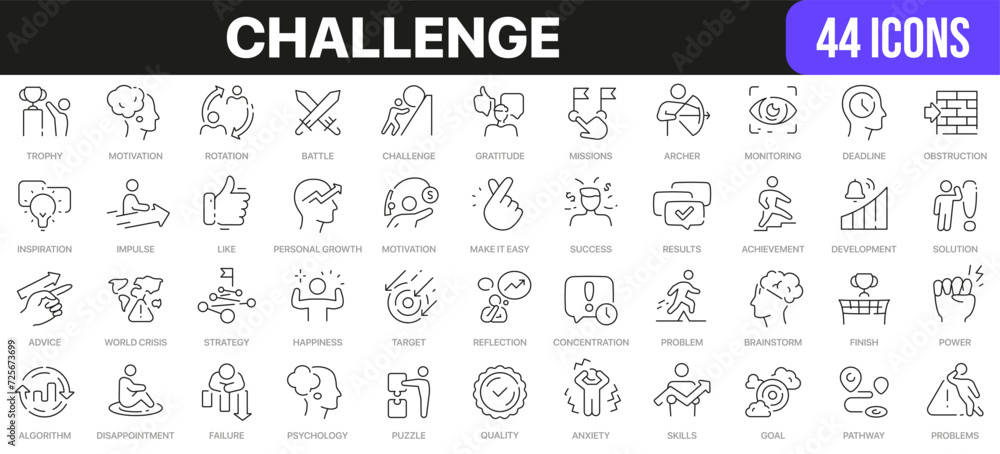 Aufkleber Challenge line icons collection. UI icon set in a flat design. Excellent signed icon collection. Thin outline icons pack. Vector illustration EPS10