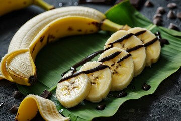 a banana slices with chocolate drizzle on it