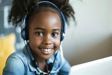 a young girl wearing headphones