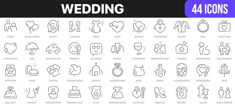 Wedding line icons collection. UI icon set in a flat design. Excellent signed icon collection. Thin outline icons pack. Vector illustration EPS10