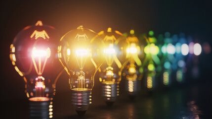Diversity Illuminated Light Bulbs in a Row Bokeh Effect