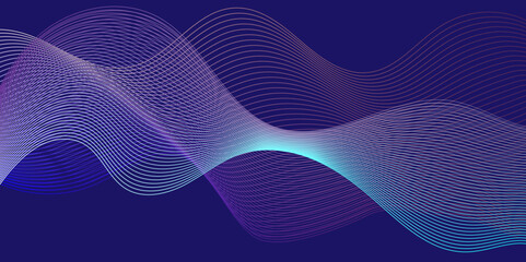 Modern abstract blue wave digital geometric Technology, data science frequency gradient lines on transparent background. Isolated on blue and white background. gray and white wavy stripes background.