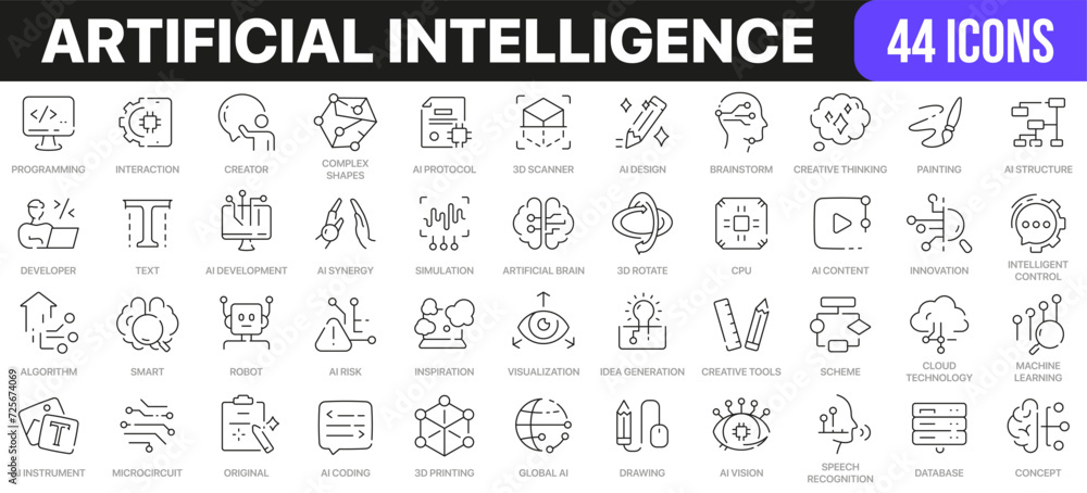 Aufkleber artificial intelligence line icons collection. ui icon set in a flat design. excellent signed icon c