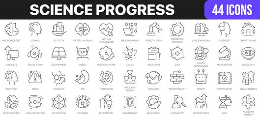 Science progress line icons collection. UI icon set in a flat design. Excellent signed icon collection. Thin outline icons pack. Vector illustration EPS10