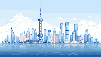 Abstract cityscape with iconic Chinese landmarks  illustrating the fusion of ancient traditions and modernity in urban environments inspired by Chinese culture. simple minimalist illustration creative - obrazy, fototapety, plakaty