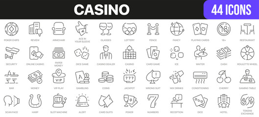 Casino line icons collection. UI icon set in a flat design. Excellent signed icon collection. Thin outline icons pack. Vector illustration EPS10