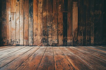 a wooden floor and wall - obrazy, fototapety, plakaty