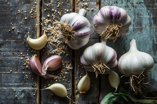 garlic cloves of garlic and cloves of garlic on a wooden surface