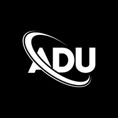 ADU logo. ADU letter. ADU letter logo design. Initials ADU logo linked with circle and uppercase monogram logo. ADU typography for technology, business and real estate brand.