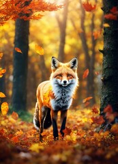 red fox in the autumn forest