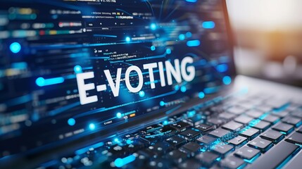 E voting text over blurred defocused magical background, concept of internet voting