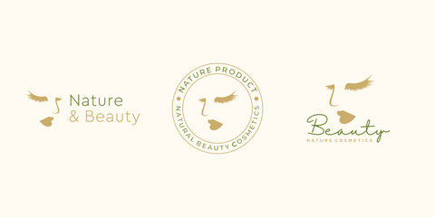 Beauty Woman Logo design with circle badge. Nature Cosmetic logos inspiration.
