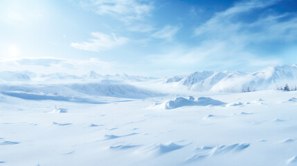 wonderful sunny day in winter, wallpaper design with steps in snow
