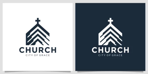 Foto op Canvas creative church logo template with geometric build shape design concept. © ulhaq_std