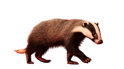 Fototapeta premium European badger walking isolated on transparent and white background.PNG image