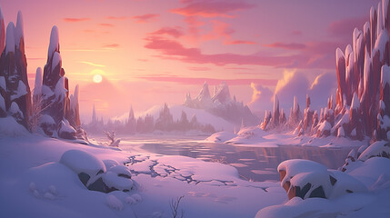 anime winter lofi inspired sunset scenery
