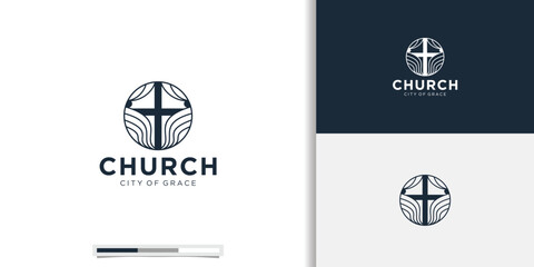 symbol of church logo design template.linear circle shape concept with cross icon. - obrazy, fototapety, plakaty