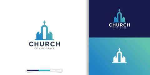 Christian Church Build Jesus Cross Gospel logo design inspiration. premium vector - obrazy, fototapety, plakaty