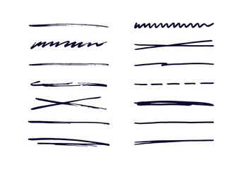 Hand drawn scribble lines set. Ink underline texture elements.  - obrazy, fototapety, plakaty
