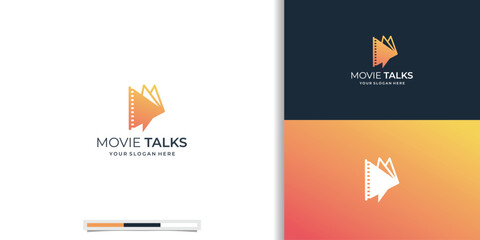 Movie talk logo film play icon and chat bubble concept design template inspiration. - obrazy, fototapety, plakaty