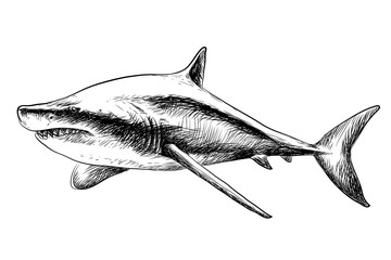  A graphic, sketchy image of a shark on a white background.