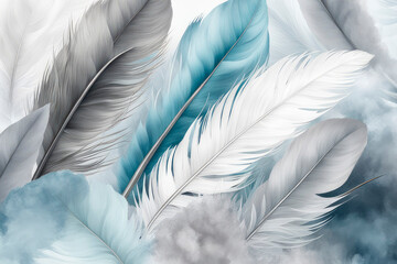 A banner template with colourful feathers and shadows. .