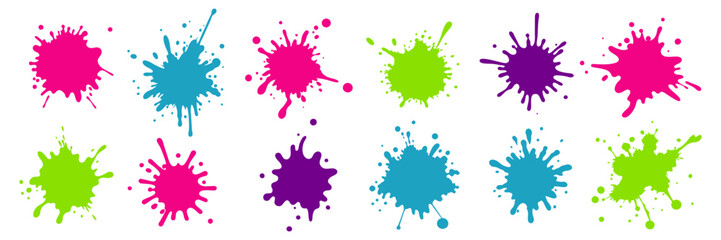Set of colorful paint splatters.ink splashes collection. Vector illustration.