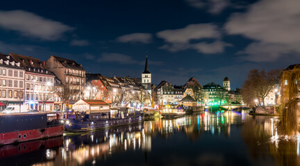 Strasbourg at the Ill river at night in Alsace, France © Leonid Andronov