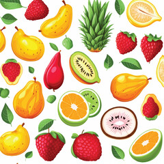 Seamless pattern fruits and leaf isolated on white background