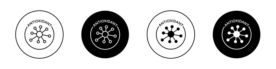 Antioxidant icon set. Radical free anti detox vector symbol in a black filled and outlined style. Reduce oxidative stress sign.