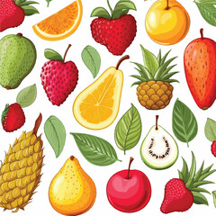 Seamless pattern fruits and leaf isolated on white background