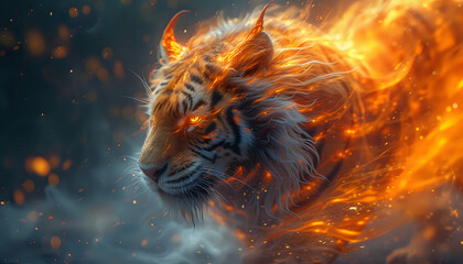 Naklejka premium Fire tiger portrait