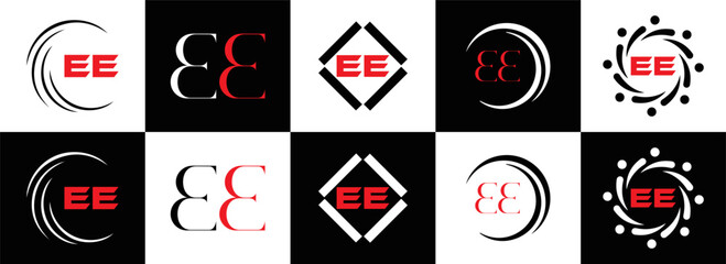 EE logo. E E design. WhitE EE letter. EE, E E letter logo SET design. Initial letter EE linked circle uppercase monogram logo. E E letter logo SET vector design. EE letter logo design	
